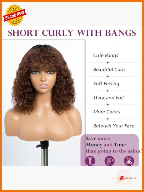Short Curly Bob Wig with Bangs, 12\